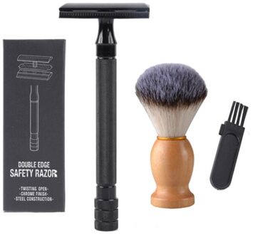 Mannen Manual Razor Dubbele Rand Scheermes Baard Trimmer Met Kleine Borstel Zilver Voor Mannen Ontharing Scheermessen zwart