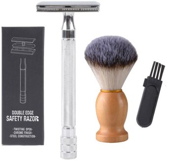 Mannen Manual Razor Dubbele Rand Scheermes Baard Trimmer Met Kleine Borstel Zilver Voor Mannen Ontharing Scheermessen
