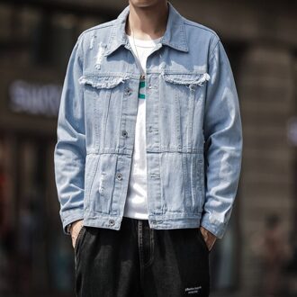 Mannen Met Gaten Denim Jas Jeugd Lente Seizoen Trend Knappe Veelzijdige Casual Loose-Fit Denim Jas Blauw / M