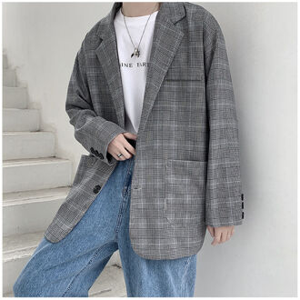 Mannen Met Lange Mouwen Plaid Afdrukken Blazers Pak Jassen Losse Jassen Westerse Kleding Kleding Bovenkleding S-XL grijs / M