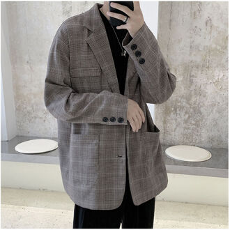 Mannen Met Lange Mouwen Plaid Afdrukken Blazers Pak Jassen Losse Jassen Westerse Kleding Kleding Bovenkleding S-XL koffie bruin / S