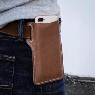 Mannen Mobiel Loop Holster Case Riem Taille Tas Rekwisieten Lederen Portemonnee Telefoon Portemonnee Case Br