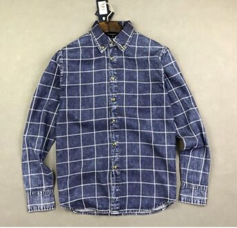 Mannen Mode Losse Enkele Breasted Water Wassen Vintage Jean Katoen Toevallige Plaid Shirt Xl