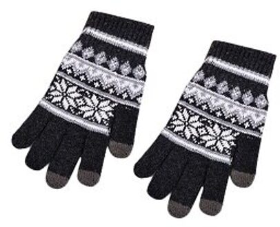 Mannen Mode Winter Warm Bloemen Dikke Touchscreen Gebreide Stretch Glovess donker grijs