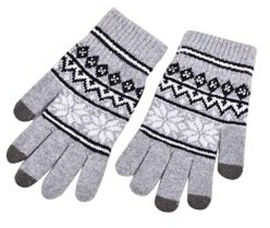 Mannen Mode Winter Warm Bloemen Dikke Touchscreen Gebreide Stretch Glovess licht grijs
