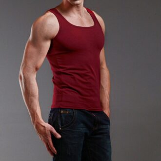 Mannen Ondergoed Katoen Tank Top Mannen Bodybuilding Singlet Mouwloze Slim Fit Vest Mannen Tank Tops wijn rood / M