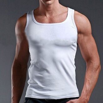 Mannen Ondergoed Katoen Tank Top Mannen Bodybuilding Singlet Mouwloze Slim Fit Vest Mannen Tank Tops wit / M