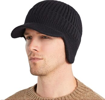 Mannen Outdoor Daily Gebreide Pet Zachte Draagbare Met Oorklepjes Verdikte Mode Effen Comfortabele Oor Bescherming Warm Winter zwart