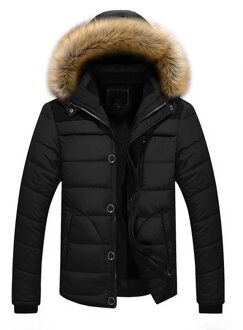 Mannen Outdoor Warme Winter Dikke Jas Plus Bont Kapmantel Jas Motorfiets Fiets Jas zwart / XXL