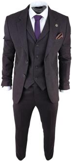 Mannen Paars Pruim 3-delige Tweed Haringbeen Pak Peaky Blinders Klassiek Op Maatgemaakt - 50 (Borst)