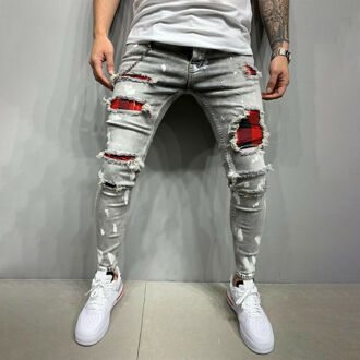 Mannen Patchwork Skinny Fit Ripped Jeans Stretch Biker Verontruste Denim Broek Mode XL