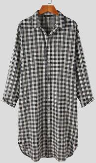 Mannen Plaid Gewaden Comfortabele Homewear Turn Down Kraag Lange Mouw Knop Badjassen Losse Leisure Mannen Kamerjas S-5XL Incerun Xxxl