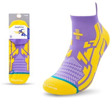 Mannen Professionele Ademend Running Sport Sokken Compressie Marathon Katoenen Sokken Zweet Absorptie Antislip Enkelsok 1 Paar paars