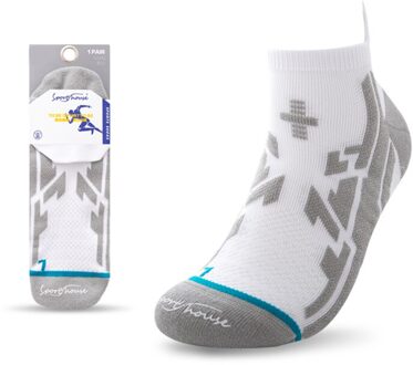 Mannen Professionele Ademend Running Sport Sokken Compressie Marathon Katoenen Sokken Zweet Absorptie Antislip Enkelsok 1 Paar wit