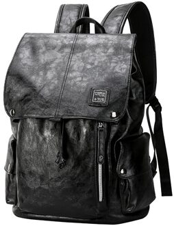 Mannen PU Lederen Waterdichte Laptop Rugzak Mode Vintage Rugzak Tiener School Zwart Boekentas