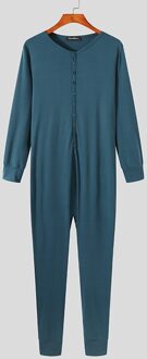 Mannen Pyjama Jumpsuits V-hals Lange Mouwen Homewear Fitness Effen Kleur Rompertjes Cozy Nachtkleding Leisure Mannen Nachtkleding S-5XL Incerun blauw / Xl