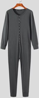 Mannen Pyjama Jumpsuits V-hals Lange Mouwen Homewear Fitness Effen Kleur Rompertjes Cozy Nachtkleding Leisure Mannen Nachtkleding S-5XL Incerun donker grijs / L