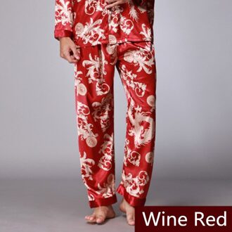Mannen Pyjama Mannelijke Pyjama Herfst Lente Lange Sleep Bottoms Broek Moderne Stijl Nachtkleding Elastische Taille Homewear Leisure wijn rood / XL