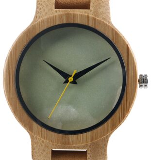 Mannen Quartz Houten Horloges Bamboe Natuur Lederen Band Vrouwen Pols-Horloge Marmer Patroon Gezicht Minimalistische Creatieve Klok