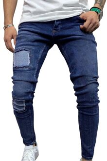 Mannen Ripped Jeans Slim Fit Denim Broek Biker Hip Hop Jeans Gat Afgeplakt Kleurrijke Dot Print Skinny Verontruste Denim Broek blauw 1 / S