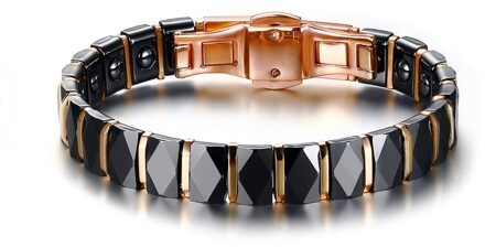 Mannen Rvs 2-Tone Keramische Therapie Armband Voor Man Vrouw Unisex Trendy Sieraden Zwart Rose Goud-Kleur 19Cm