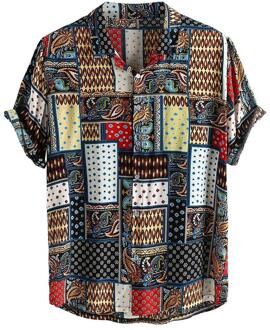 Mannen Shirt Hit Kleur Afdrukken Beach Hawaiian Turn Down Kraag Korte Mouwen Losse Hip Hop Streetwear Shirts Plus Size mannelijk Overhemd XL