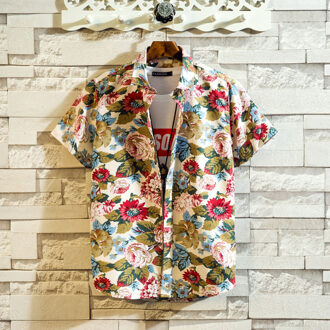 Mannen Shirt Zomer Angel Print Button Korte Mouwen Turn Down Kraag Strand Hawaiian Mannelijk Overhemd Citroen 3.30 XXXL