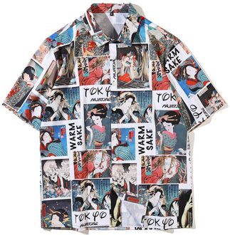 Mannen Shirt Zomer Korte Mouw Gedrukt Blouse Hip Hop Oversized Casual Harajuku Streetwear Single-Breasted Kraag Tops Shirts Xxl