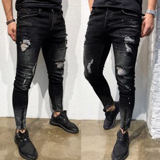 Mannen Skinny Stretch Denim Broek Verontruste Ripped Freyed Slim Fit De Locomotief Jeans Broek Menpencil Broek Xxxl