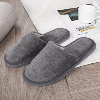 Mannen Slippers Warm Binnenshuis Thuis Korte Pluche Flock Slippers Voor Mannen Slijtvast Antislip Naaien zachte Mannelijke Schoenen # Hy grijs / 44