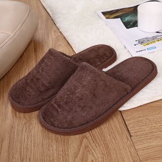 Mannen Slippers Warm Binnenshuis Thuis Korte Pluche Flock Slippers Voor Mannen Slijtvast Antislip Naaien zachte Mannelijke Schoenen # Hy koffie / 42