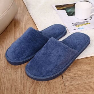 Mannen Slippers Warm Binnenshuis Thuis Korte Pluche Flock Slippers Voor Mannen Slijtvast Antislip Naaien zachte Mannelijke Schoenen # Hy marine / 42