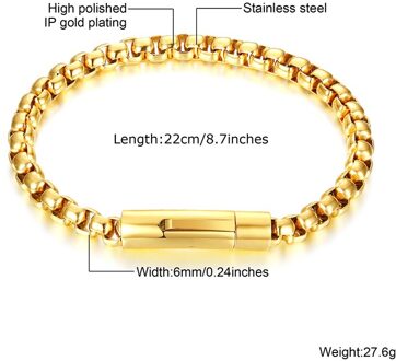 Mannen Spiga Ketting Armband Rvs Ronde Doos En Tarwe Link Braslet Mannelijke Sieraden 8.5 VERMEIL