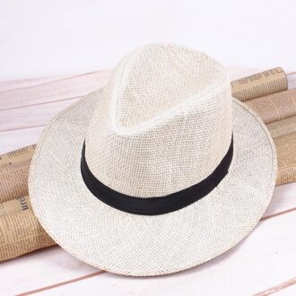 Mannen Stro Panama Hoed Handgemaakte Cowboy Cap Zomer Strand Reizen Zonnehoed Lxh wit