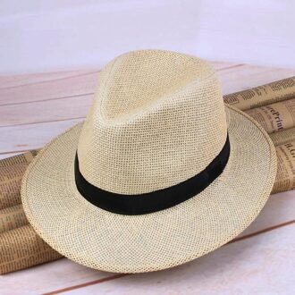Mannen Stro Panama Hoed Handgemaakte Cowboy Cap Zomer Strand Reizen Zonnehoed Nyz Winkel donker beige