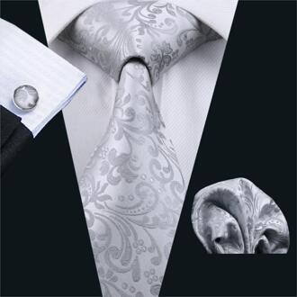 Mannen Stropdas Grijs Klassieke Bloemen Zijde Jacquard Geweven Gravata Stropdas Zakdoek Manchetknopen Set Voor Business Wedding Party FA-1169