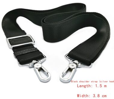 Mannen Tas Bandjes, 3.8 Cm Breed Nylon Tas Riem Accessoires, Lederen Tas Lange Schouderbanden, aktetas Bandjes Zinklegering zwart zilver hook