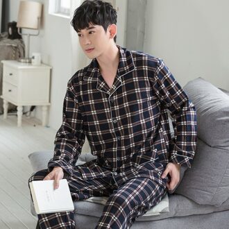 Mannen Thuis Fall Lange Mouwen Set Katoenen Pyjama Met Dikke Vest Revers Xl Pyjama 2 Stuks 4XL