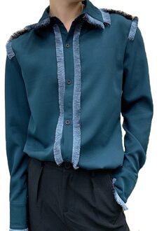 mannen Tij Mode Zwarte Kwasten Lange Mouwen Lente Herfst Losse Shirt Tops Zanger Gastheer Podium Smoking shirts Blackish groen / M
