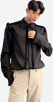 mannen Tij Mode Zwarte Kwasten Lange Mouwen Lente Herfst Losse Shirt Tops Zanger Gastheer Podium Smoking shirts zwart / XL