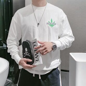 Mannen Trendy Ronde Hals Jas Zonder Kap Herfst Casual Losse Trend Lichtgevende Afdrukken Top Trui wit