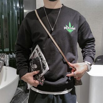 Mannen Trendy Ronde Hals Jas Zonder Kap Herfst Casual Losse Trend Lichtgevende Afdrukken Top Trui zwart