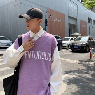 Mannen Trui Vest Lente Brief Losse Persoonlijke Mouwloze Gebreide Truien Mannelijke Koreaanse Preppy Stijl Alle-Wedstrijd V-hals Ins Mode aziatisch Size XXL