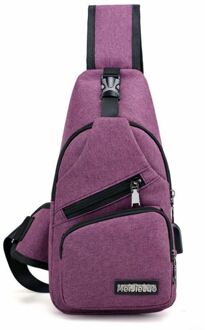 Mannen USB Charger Poort Anti-diefstal Borst Pakken Rugzak Rugzak Schouder Sling Borst Zak Paars