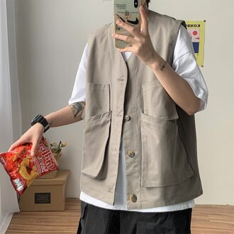Mannen Vesten Zomer Heren Mouwloze Jas Vest Lente Herfst Casual Reist Vest Multi-Zakken Dunne Vest Mannelijk kleding Grijs / Xl