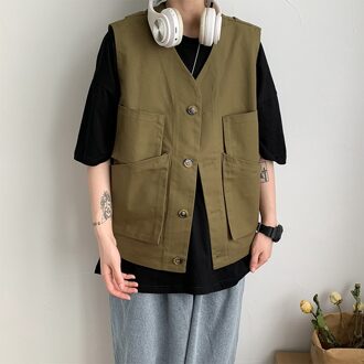 Mannen Vesten Zomer Heren Mouwloze Jas Vest Lente Herfst Casual Reist Vest Multi-Zakken Dunne Vest Mannelijk kleding leger groen / Xl