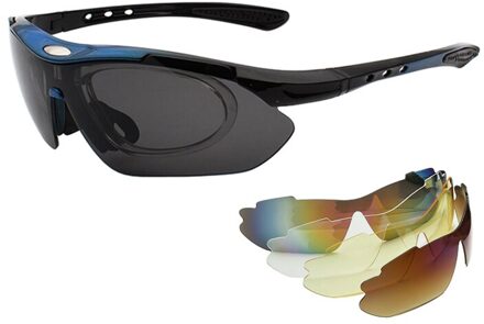 Mannen Vrouwen 5 Lens Uv Bescherming Bril Gafas Outdoor Wandelen Camping Klimmen Zonnebril Sport Winddicht Racing Fietsen Eyewear blauw