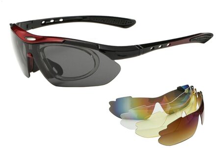 Mannen Vrouwen 5 Lens Uv Bescherming Bril Gafas Outdoor Wandelen Camping Klimmen Zonnebril Sport Winddicht Racing Fietsen Eyewear rood