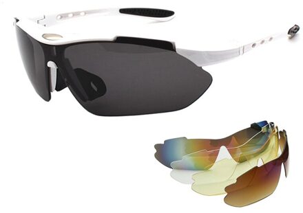 Mannen Vrouwen 5 Lens Uv Bescherming Bril Gafas Outdoor Wandelen Camping Klimmen Zonnebril Sport Winddicht Racing Fietsen Eyewear wit