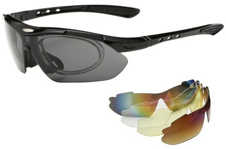 Mannen Vrouwen 5 Lens Uv Bescherming Bril Gafas Outdoor Wandelen Camping Klimmen Zonnebril Sport Winddicht Racing Fietsen Eyewear zwart